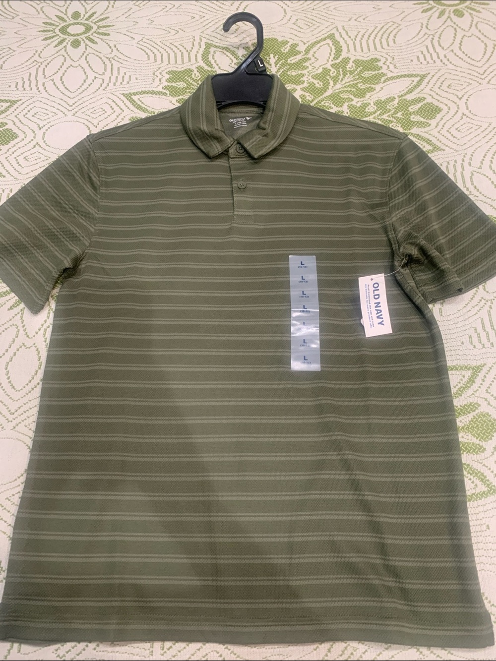 Old Navy Men's Olive Green Striped Polo